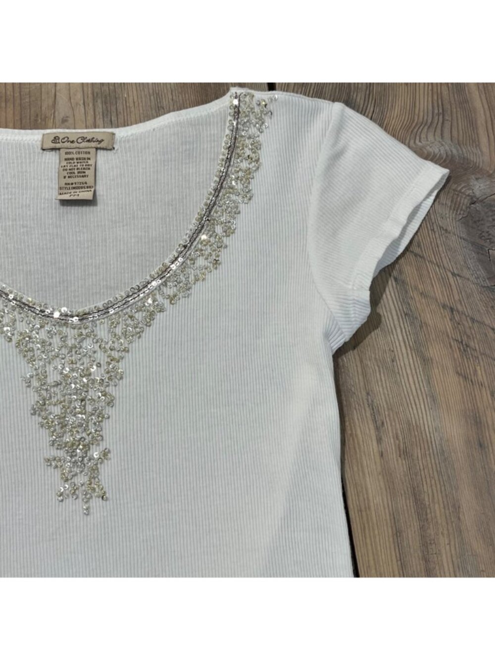One Clothing Baby Tee Womens PM White Ribbed Embellished Y2K Fairy - Picture 4 of 8